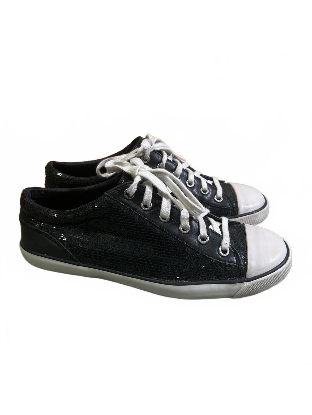 Coach Gemma Sequin Sneakers Black Low Top Lace Up Womens Size 9.5 B Q1308